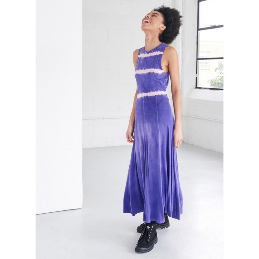 Ninety Percent Tie Dye Stripe Open Back Sleeveless Dress Violet Pink Size XL